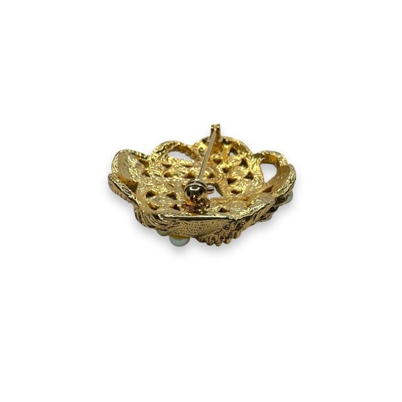 1928 Gold-Tone Brooch With Faux Pearl Accents 1.5" - Picture 3 of 4